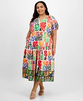 julia jordan Plus Puff-Sleeve Printed Midi Dress