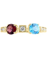 Lali Jewels Swiss Blue Topaz (3/4 ct. t.w.), Rhodolite (1/6 ct. t.w.) & Diamond (1/6 ct. t.w.) Ring in 14k Yellow Gold