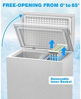 Cowsar 3.5 Cu.Ft Chest Freezer with Removable Basket and Bottom Defrost Water Drain Freestanding Top Open Door, Deep Freezer, Mini Freezer with Adjust