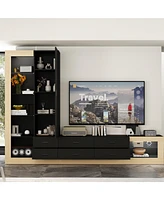 Multifunctional Tv stand with stitching design, media console with tri-color light strip, wooden entertainment center