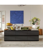 Tv stand with six drawers, media console with embossed texture, entertainment center in black wood