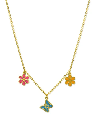 Lily Nily Girls Enamel Flower & Butterfly Necklace in 18K Gold over Sterling Silver