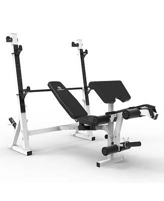 Marcy Olympic Weight Bench, Home Gym Exercise Equipment Workout Machine, White