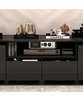 Tv stand with 4 drawers, media console with light strip, entertainment center in black wood