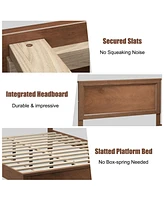 Full Size Platform Slat Bed Frame with High Headboard