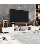 Tv stand with 2 drawers, white wood entertainment center, multi-purpose media console