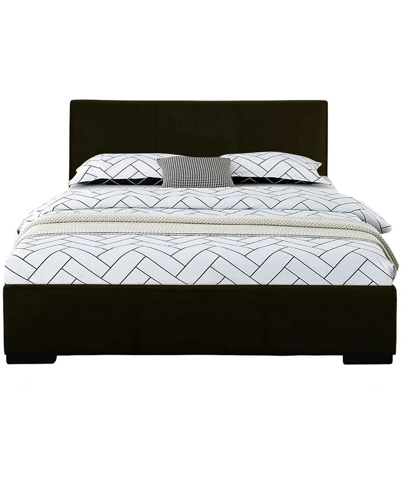 Sturdy Solid Wood Bed Frame with Faux Leather Upholstery