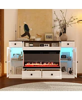 30" electric fireplace, recessed fireplace, 1500W, white Tv stand with four drawers
