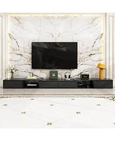Tv stand with 4 drawers, Retractable black entertainment center, non-slip wooden media console