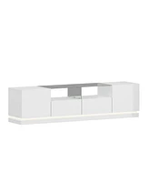 White Tv stand with two drawers and two doors, entertainment center with light strip, media console with drain box