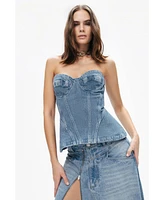 Nocturne Women's Sweetheart Neckline Denim Blouse