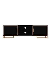 Black Tv stand with two doors, media console with metal handles and feet, multi-purpose wooden entertainment center