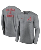 Nike Men's Heather Charcoal Atlanta Braves 2-Hit Legend Performance Long Sleeve T-Shirt
