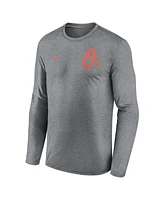 Nike Men's Heather Charcoal Baltimore Orioles 2-Hit Legend Performance Long Sleeve T-Shirt