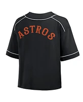 Fanatics Women's Black Houston Astros Oversized Champ Game Midi Cropped V-Neck T-Shirt