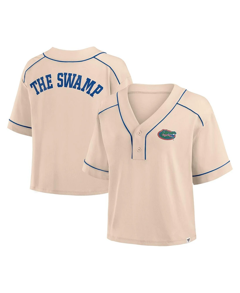 Fanatics Women's Tan Florida Gators Oversized Dominant Force Midi V-Neck T-Shirt