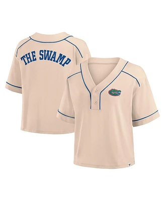Fanatics Women's Tan Florida Gators Oversized Dominant Force Midi V-Neck T-Shirt