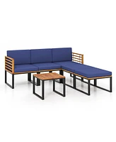 Gymax 6 Piece Acacia Wood Outdoor Furniture Set Patio Conversation Sofa Set w/ Cushions