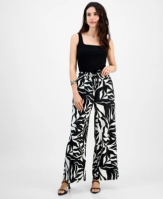 I.n.c. International Concepts Petite Printed Linen-Blend Wide-Leg Pants, Exclusively at Macy's