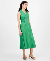 I.n.c. International Concepts Petite Belted Linen-Blend Sleeveless Shirtdress, Created for Macy's