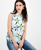 I.n.c. International Concepts Petite Printed Button-Front Top, Exclusively at Macy's
