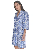 Jessica Howard Women's Embroidered 3/4-Sleeve A-Line Cotton Dress