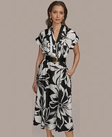 Donna Karan New York Women's Floral-Print Belted Midi Dress