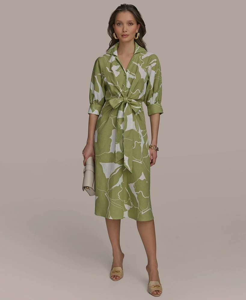 Donna Karan New York Women's Printed Tie-Front A-Line Linen Dress