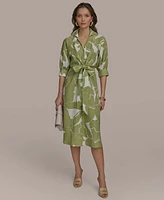 Donna Karan New York Women's Printed Tie-Front A-Line Linen Dress