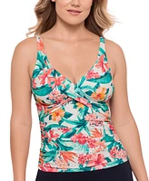 Swim Solutions Women's Crossover Printed Shirred Tankini Top, Exclusively at Macy's