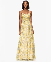 Blondie Nites Juniors' Glitter Floral Sweetheart-Neck Gown