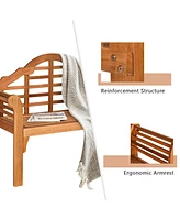 49 Inch Eucalyptus Wood Outdoor Folding Bench with Backrest Armrest for Patio Garden