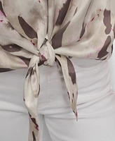 Dkny Women's V-Neck Tie-Front Scarf Twill Top