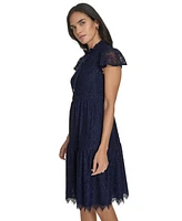 Jessica Howard Petite Lace Scalloped-Hem Flutter-Sleeve Dress