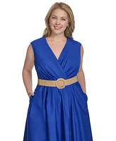 Jessica Howard Plus Belted Sleeveless V-Neck Midi Dress