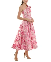 Taylor Women's Floral Jacquard One-Shoulder Dress