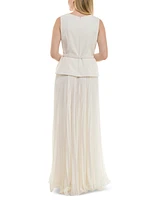 Taylor Women's Mixed-Media Square-Neck Sleeveless Dress