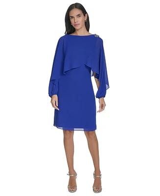 Jessica Howard Women's Long Sleeve Cape-Overlay Shift Dress