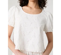 French Connection Women's Eyelet Puff-Sleeve Top