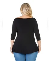 24seven Comfort Apparel Plus Ruched Sleeve Swing Tunic Top