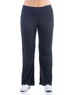 24seven Comfort Apparel Plus Black Bell Bottom Fold Over Waist Sweatpants