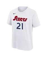 Nike Big Boys and Girls Joel Embiid White Philadelphia 76ers 2024/25 City Edition Name Number T-Shirt