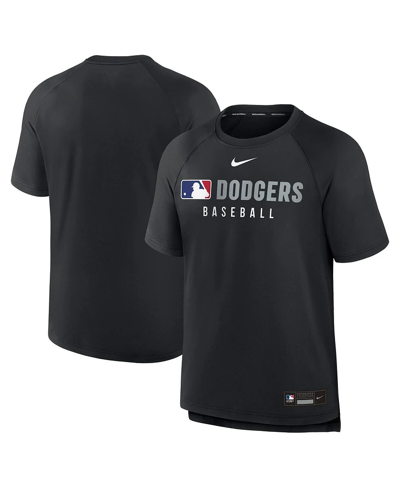 Nike Men's Black Los Angeles Dodgers Authentic Collection Pregame Raglan Performance T-Shirt