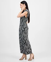 Ak Anne Klein Petite Leaf-Print Cropped Wide-Leg Pull-On Pants
