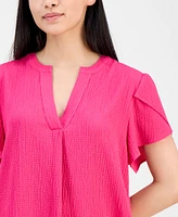 Ak Anne Klein Petite Textured V-Neck Tulip Sleeve Top