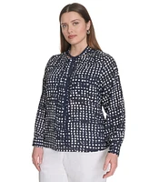 Calvin Klein Plus Printed Tie-Neck Long-Sleeve Blouse