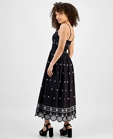 Tinsel Petite V-Neck Sleeveless Black Eyelet Maxi Dress