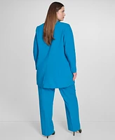 Calvin Klein Plus Size Collarless V-Neck Long Blazer