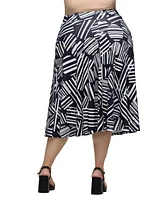 24seven Comfort Apparel Plus Print Elastic Waist Pocket Midi Skirt
