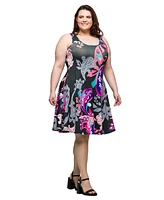 24seven Comfort Apparel Plus Print Sleeveless Knee Length Tank Swing Dress